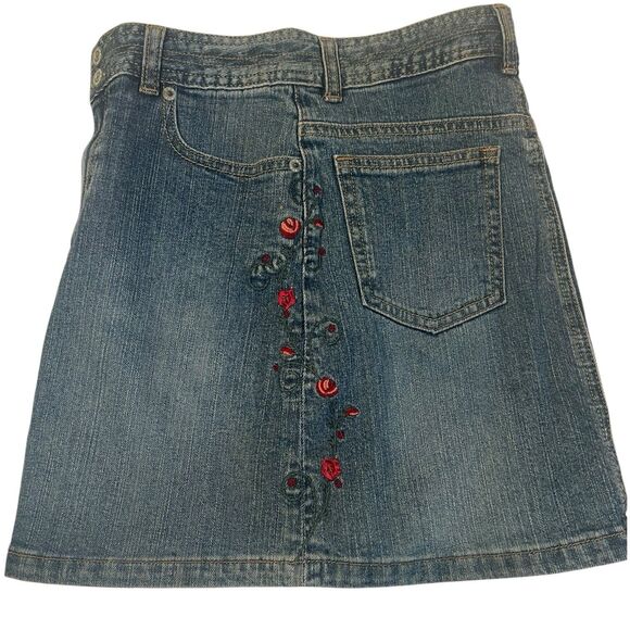 Gap Kids Denim Skirt 10 Regular Embroidered Roses Y2K Vintage Adjustable Waist - Picture 8 of 13
